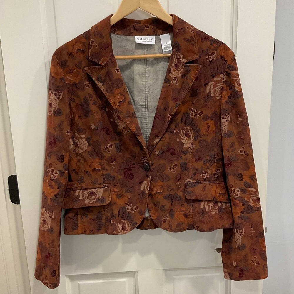 Villager Liz Claiborne Women’s Corduroy Floral Blazer Size 12